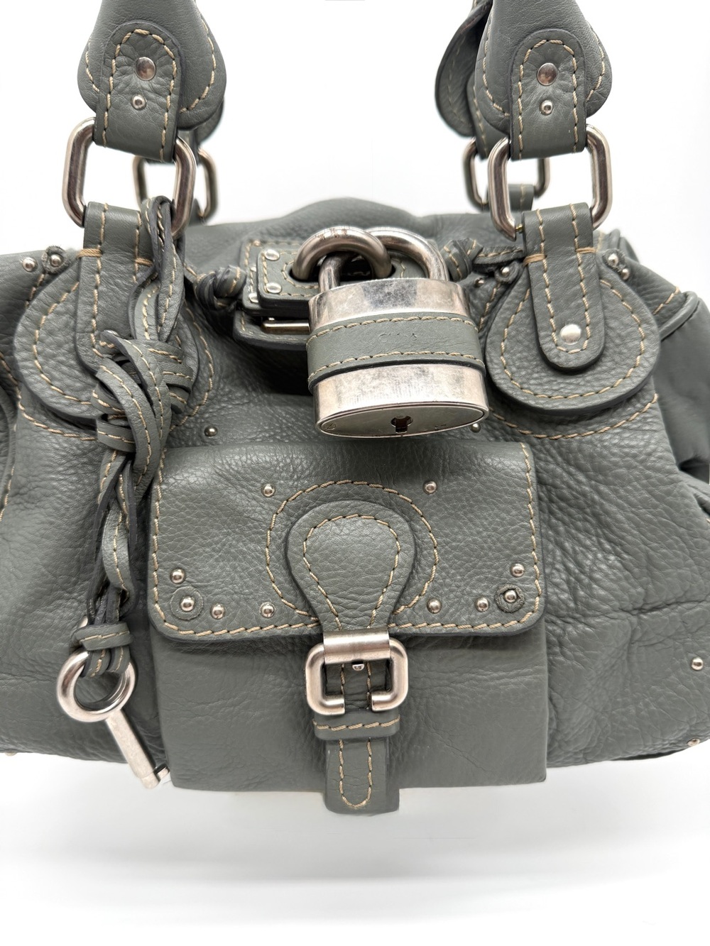 Chloe Paddington Gray Calfskin Leather Shoulder Bag - Picture 2 of 10